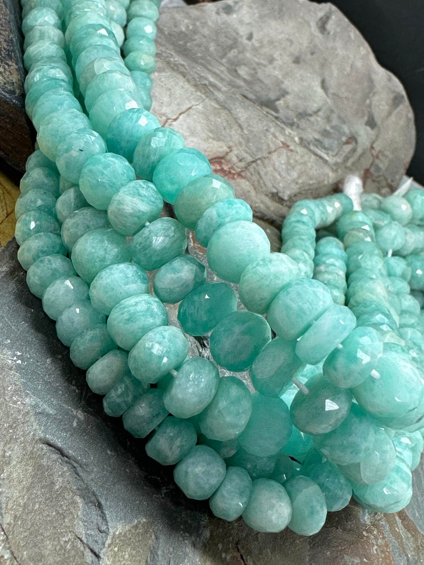 Russian Amazonite natural hand faceted Rondelle Beads 8mm approx 26cm strand