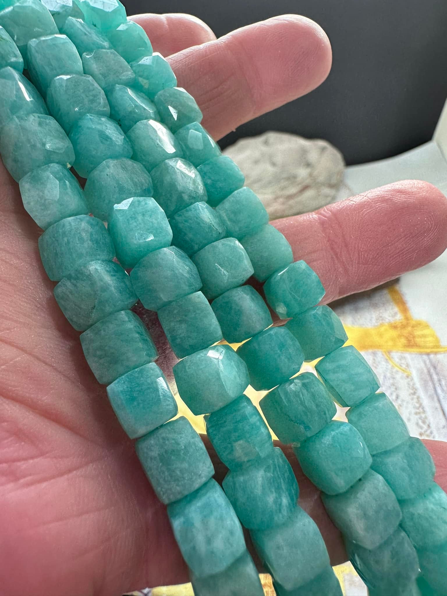 Russian Amazonite natural hand faceted Cube Beads 8mm