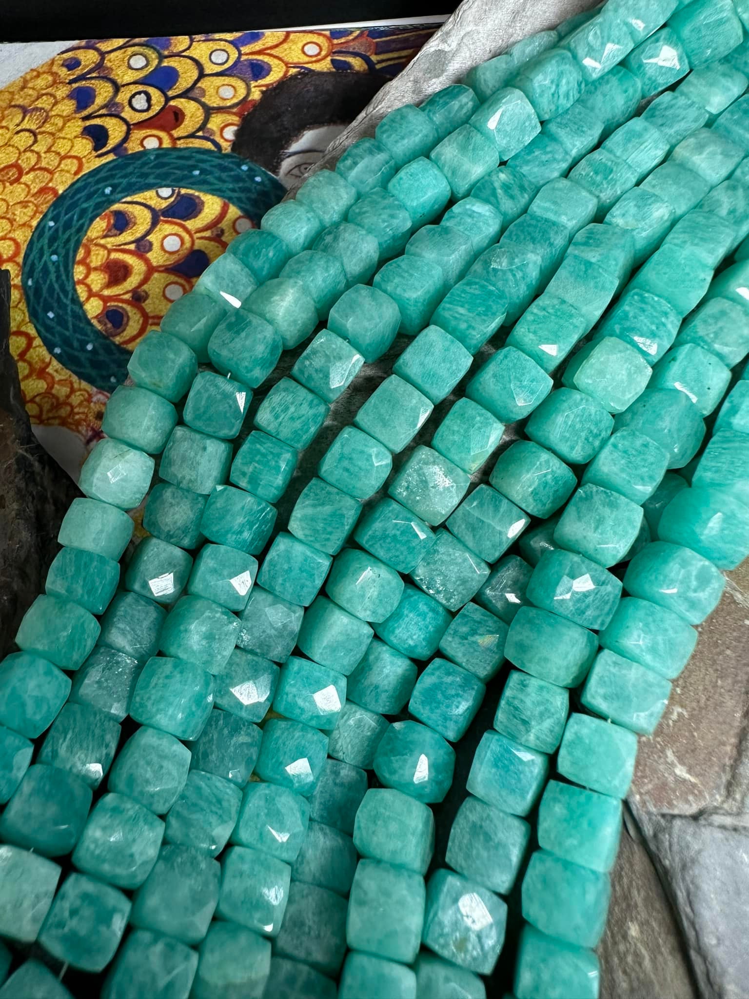 Russian Amazonite natural hand faceted Cube Beads 8mm