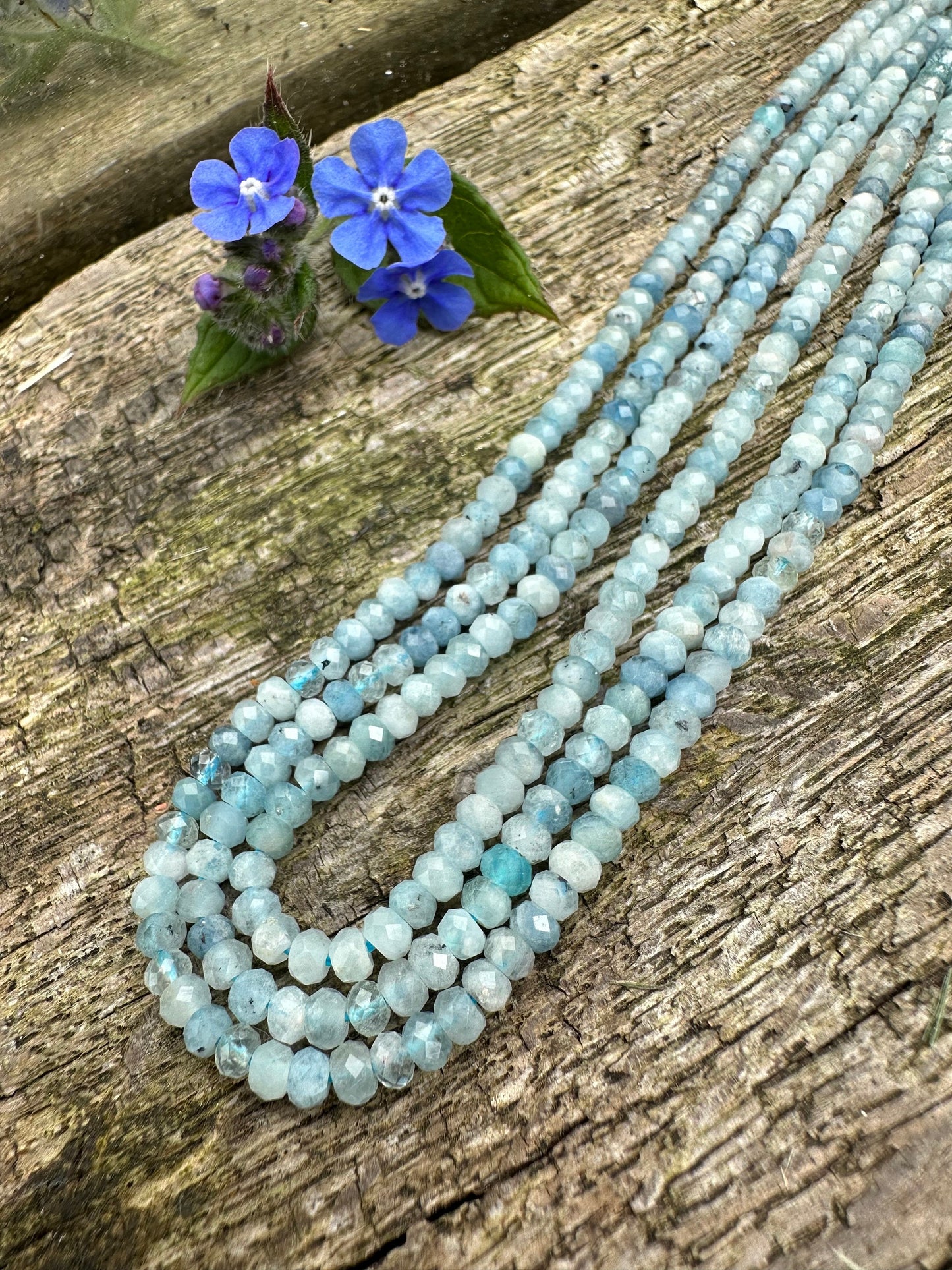 Natural Multi Tonal blue faceted Aquamarine rondelles 15.5” / 4mm