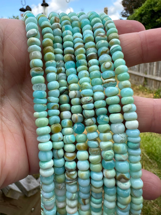 Amazing glowy multi tonal Aqua blue green Opal Blue rondelle beads spacer unique beads 5-6mm approx handcut rustic beads