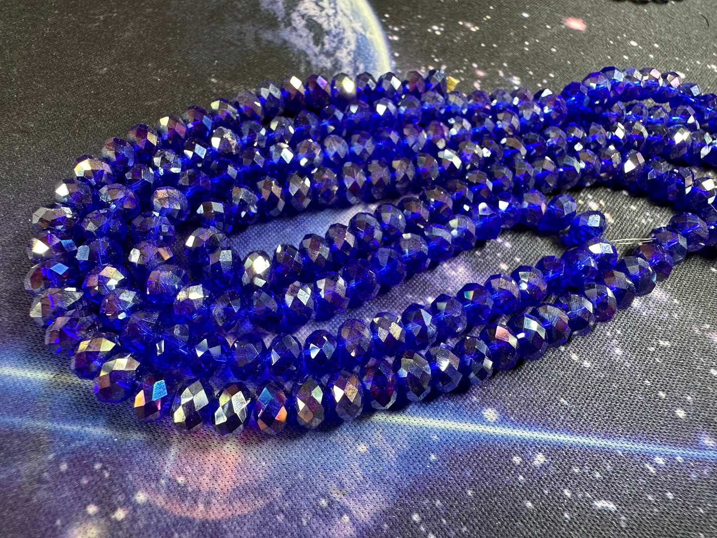 Deep Bright Greek Blue Translucent faceted lightly Titanium rainbow Crystal Glass rondelle Beads / Coated Faceted Rondelles 6mm