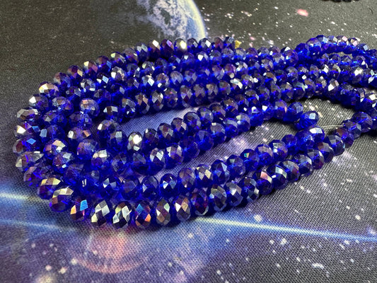 Deep Bright Greek Blue Translucent faceted lightly Titanium rainbow Crystal Glass rondelle Beads / Coated Faceted Rondelles 6mm