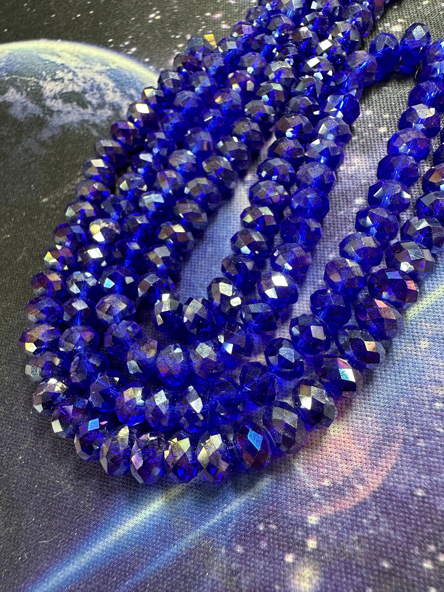 Deep Bright Greek Blue Translucent faceted lightly Titanium rainbow Crystal Glass rondelle Beads / Coated Faceted Rondelles 6mm