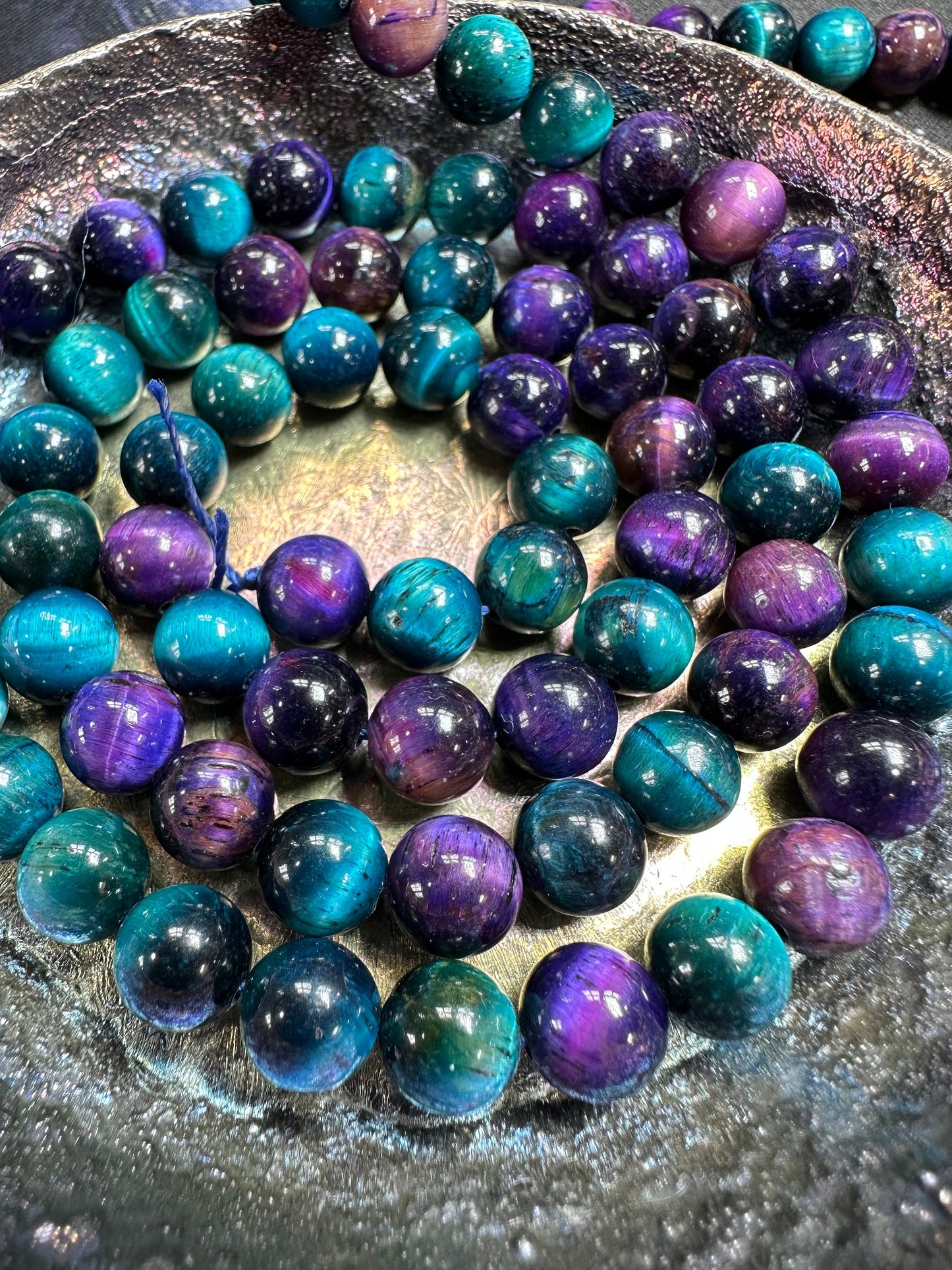 Cosmic Space Planet Like Purple and Turquouse Blue Tigers Eye rounds 8mm choose quantity