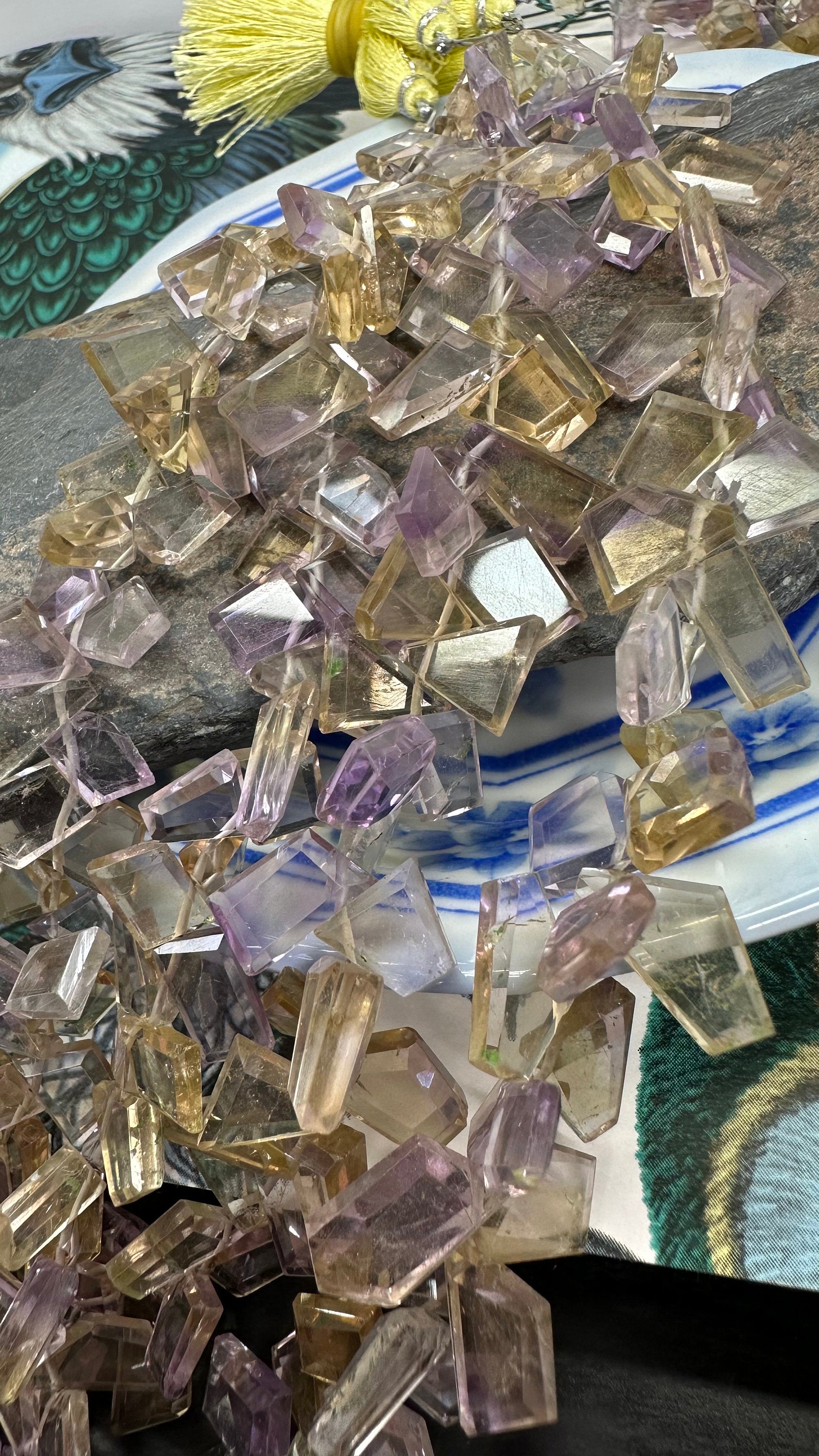 High Quality Hand Faceted Step cut Geometric Super Clear Ametrine Gemstone Briolette Slice shapes