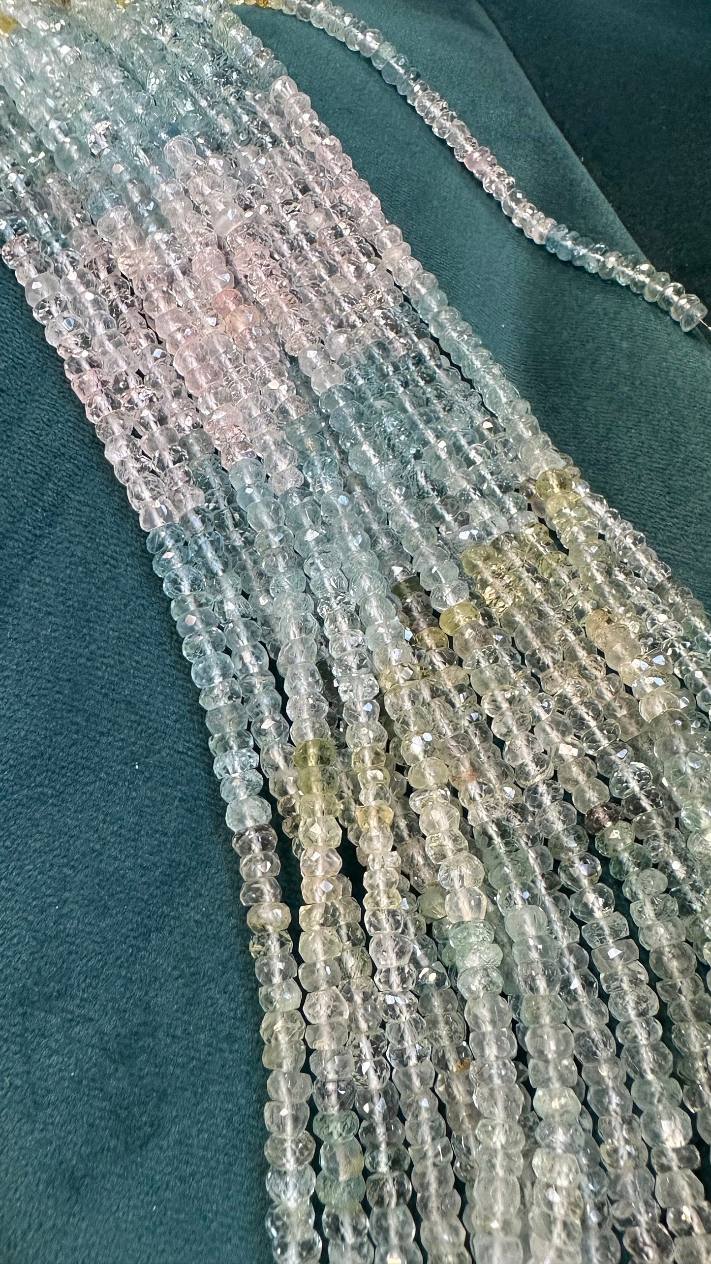 Natural Multi Tonal ombré clear, aqua, blue, pink faceted Aquamarine rondelles / 5mm