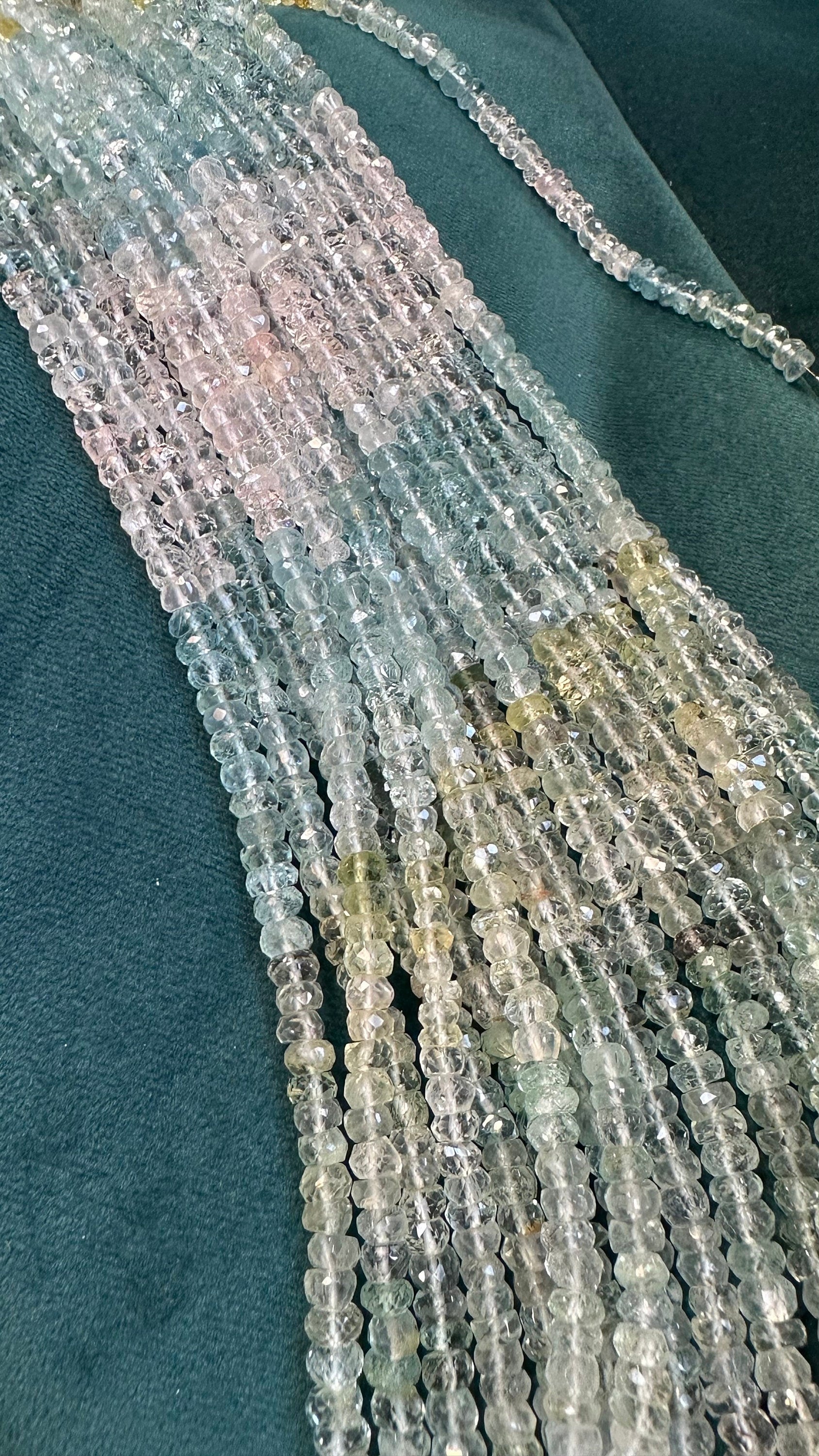 Natural Multi Tonal ombré clear, aqua, blue, pink faceted Aquamarine rondelles / 5mm