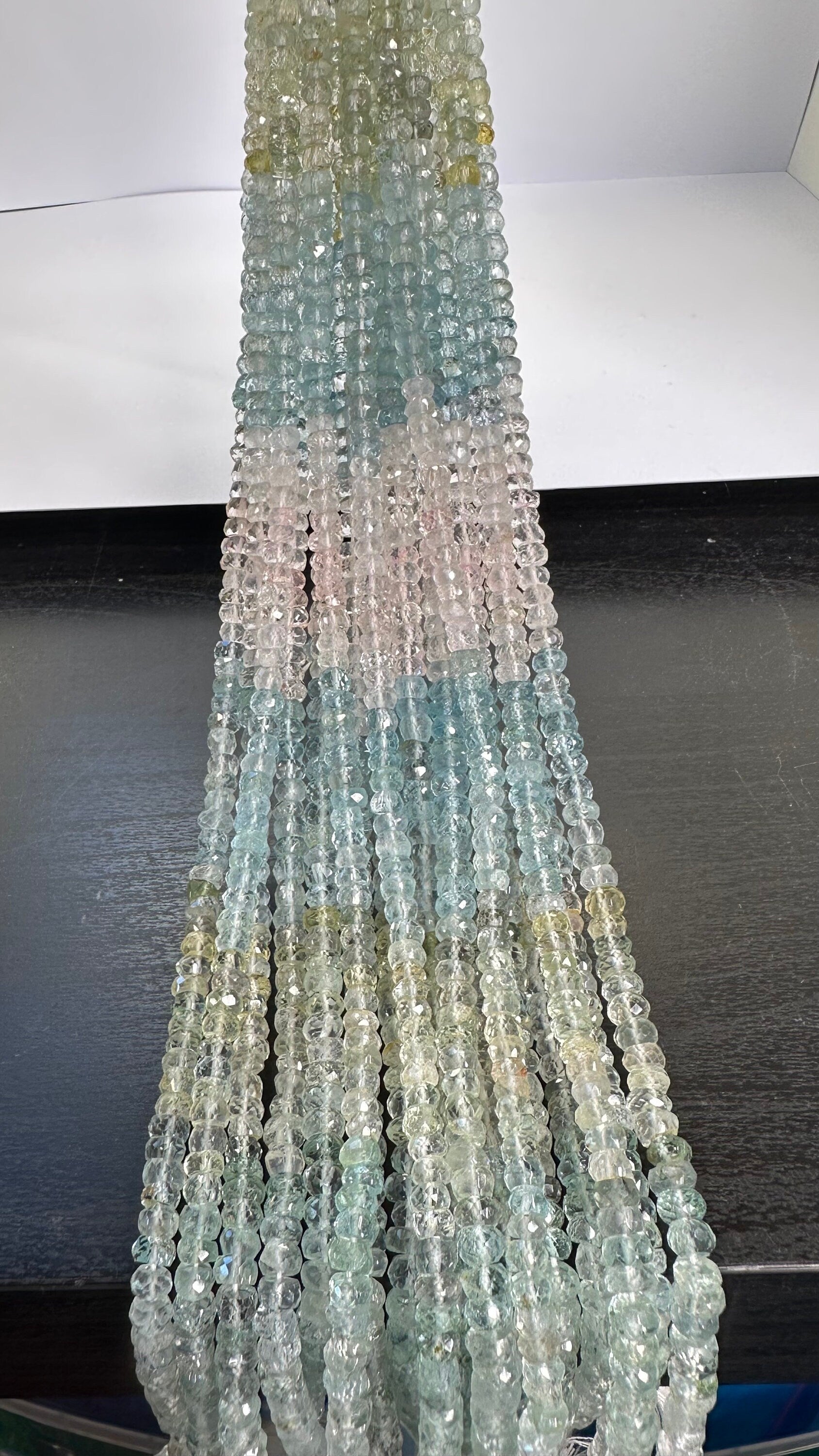 Natural Multi Tonal ombré clear, aqua, blue, pink faceted Aquamarine rondelles / 5mm