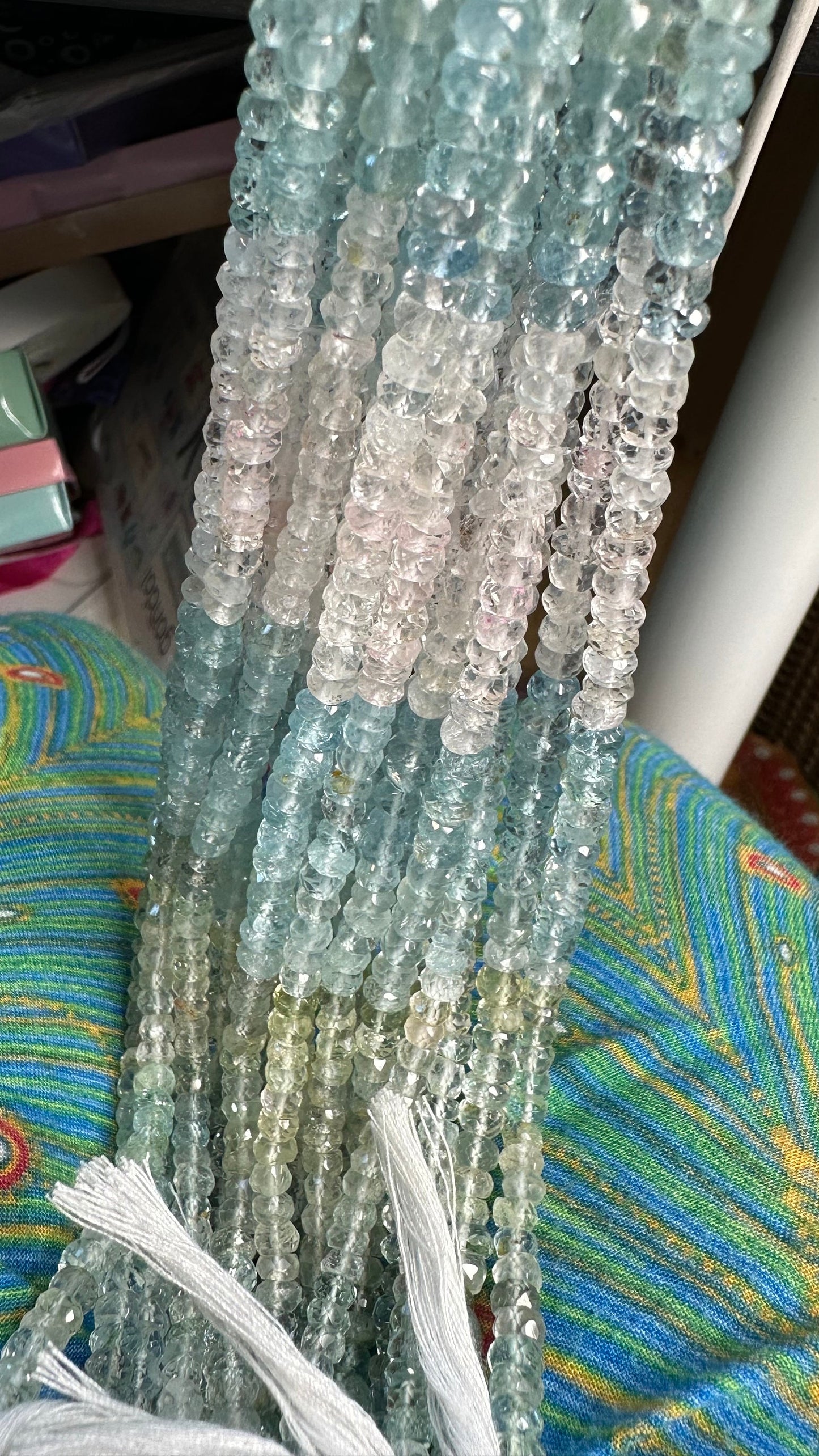 Natural Multi Tonal ombré clear, aqua, blue, pink faceted Aquamarine rondelles / 5mm