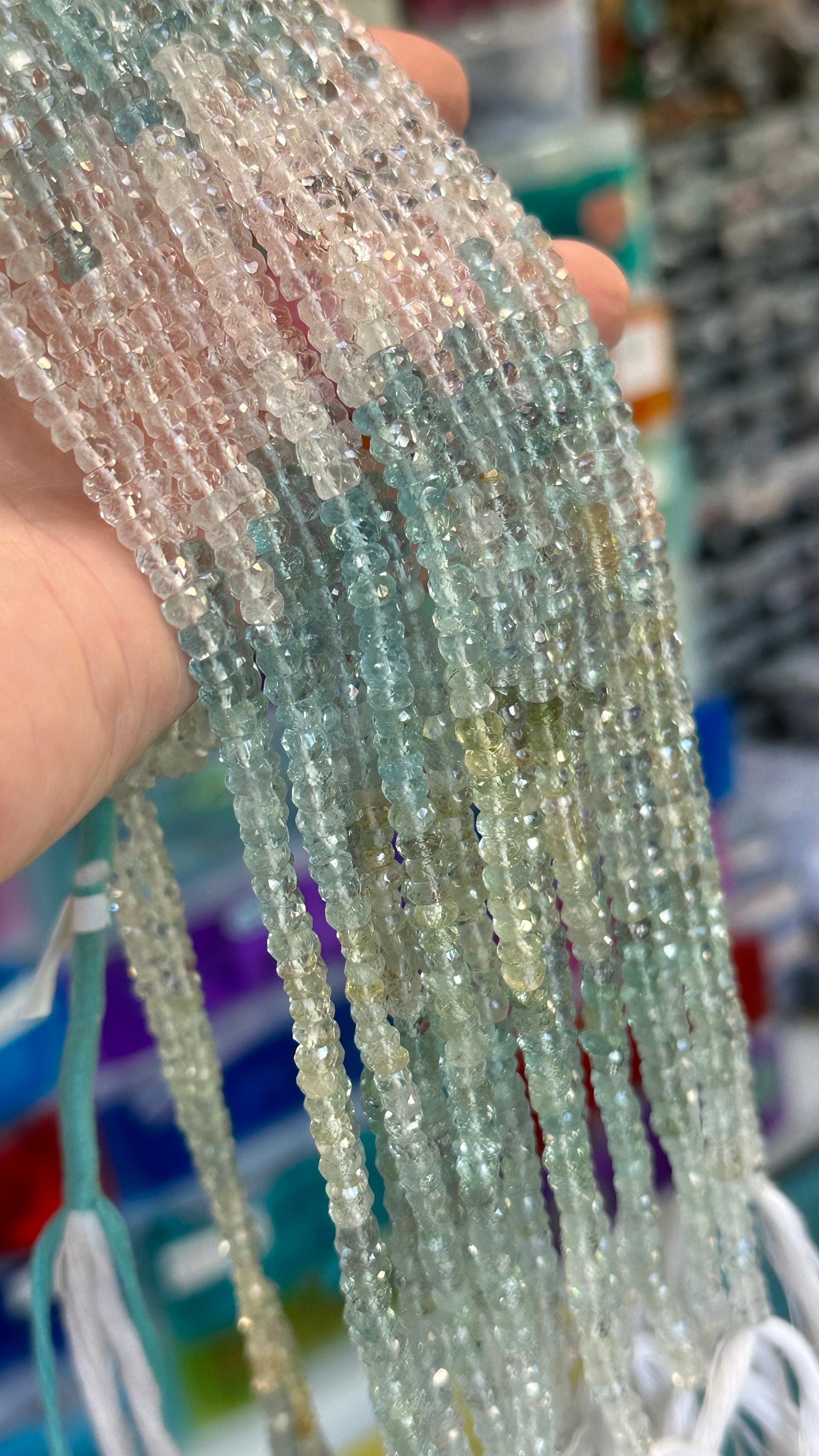 Natural Multi Tonal ombré clear, aqua, blue, pink faceted Aquamarine rondelles / 5mm
