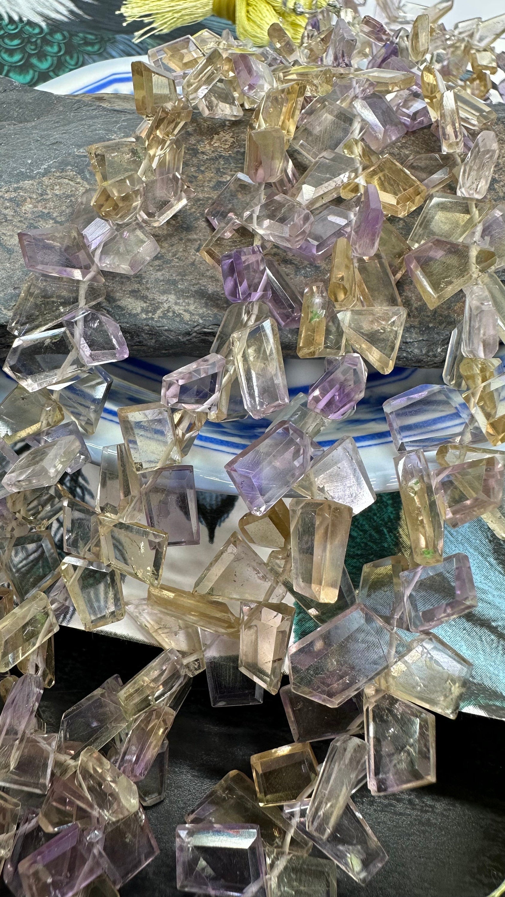 High Quality Hand Faceted Step cut Geometric Super Clear Ametrine Gemstone Briolette Slice shapes