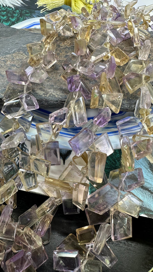 High Quality Hand Faceted Step cut Geometric Super Clear Ametrine Gemstone Briolette Slice shapes