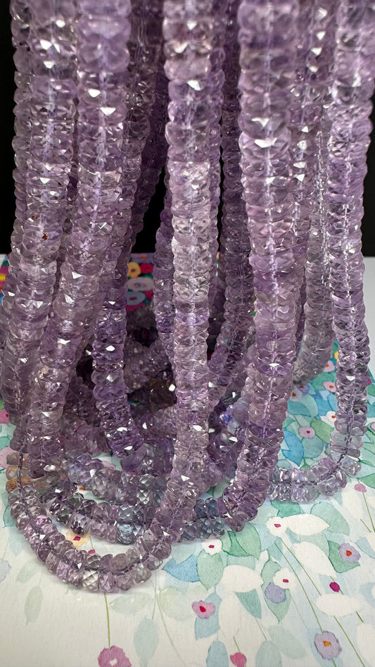 Amethyst super clear natural Handmade Cross Faceted 6-8 mm rondelle approx Pink Amethyst Beads February Birthstone
