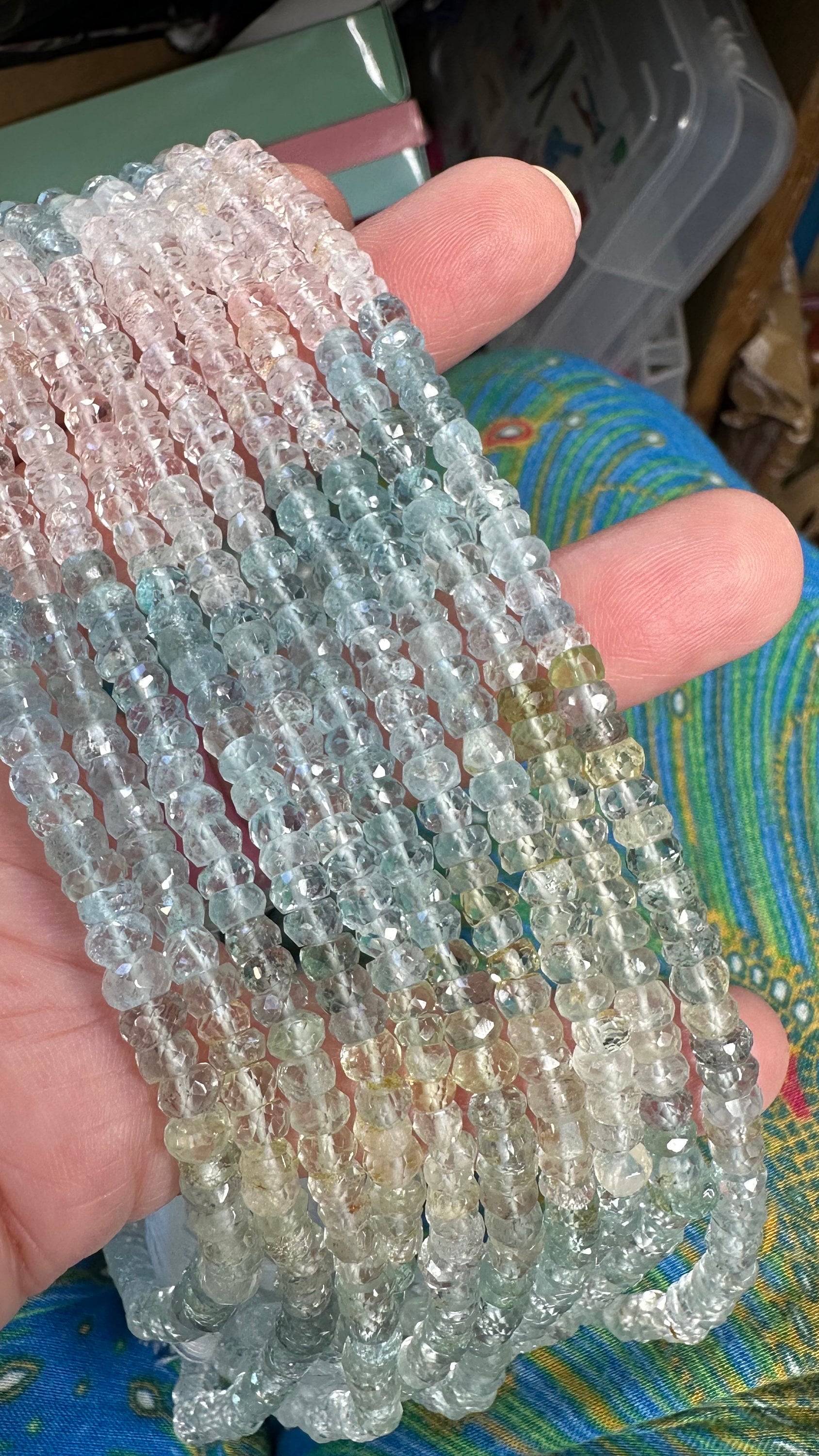 Natural Multi Tonal ombré clear, aqua, blue, pink faceted Aquamarine rondelles / 5mm