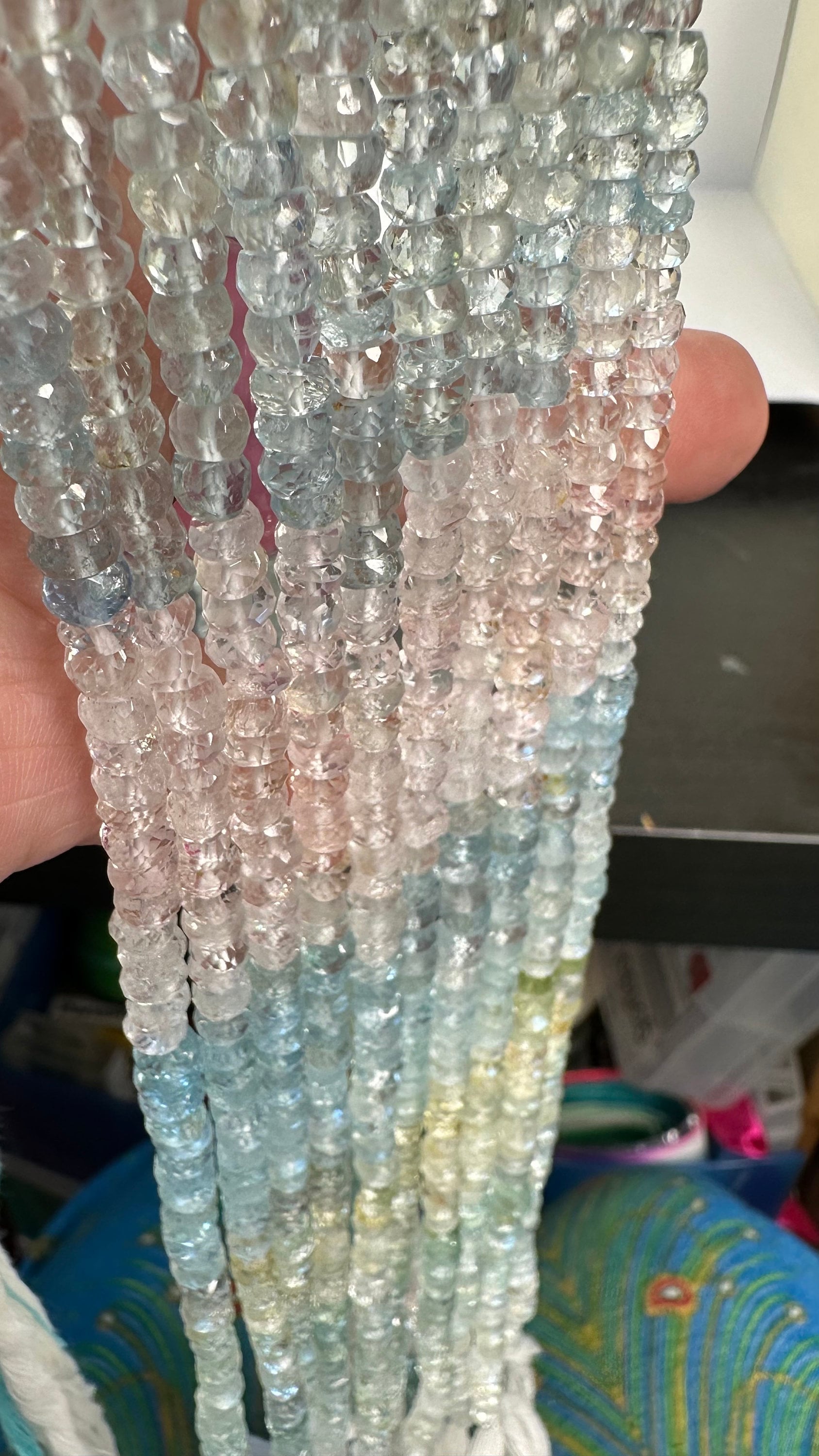 Natural Multi Tonal ombré clear, aqua, blue, pink faceted Aquamarine rondelles / 5mm