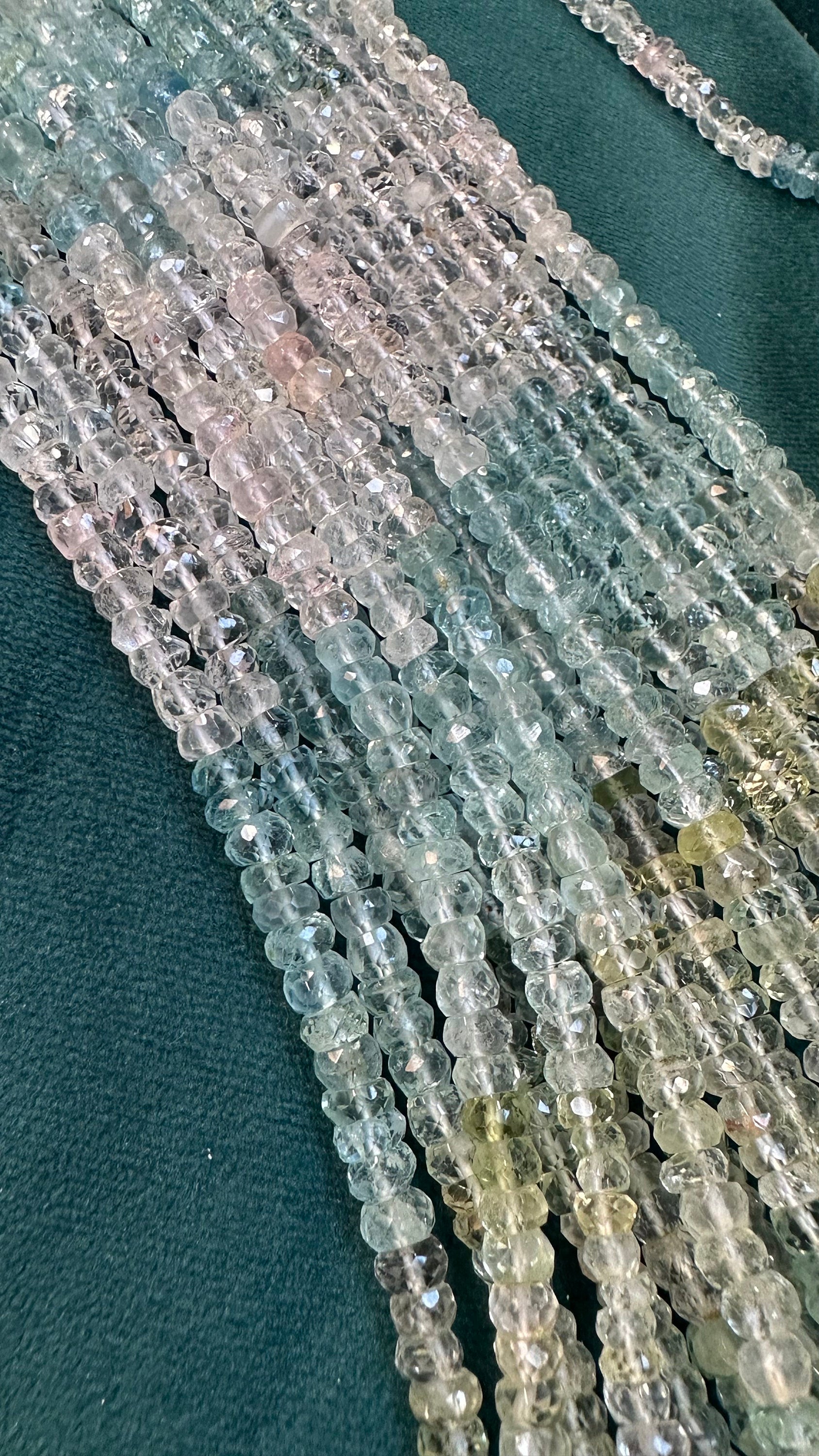 Natural Multi Tonal ombré clear, aqua, blue, pink faceted Aquamarine rondelles / 5mm
