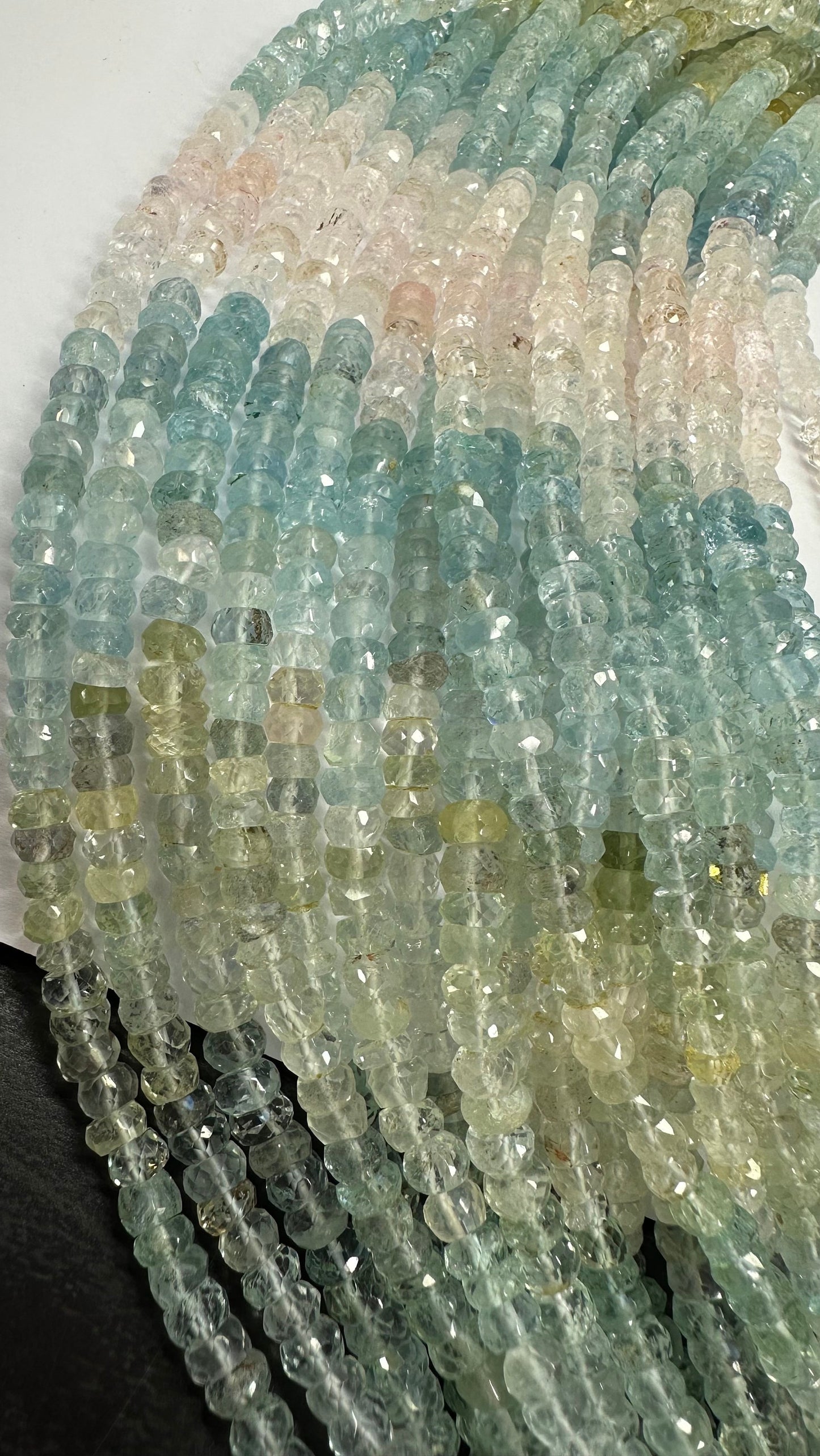 Natural Multi Tonal ombré clear, aqua, blue, pink faceted Aquamarine rondelles / 5mm