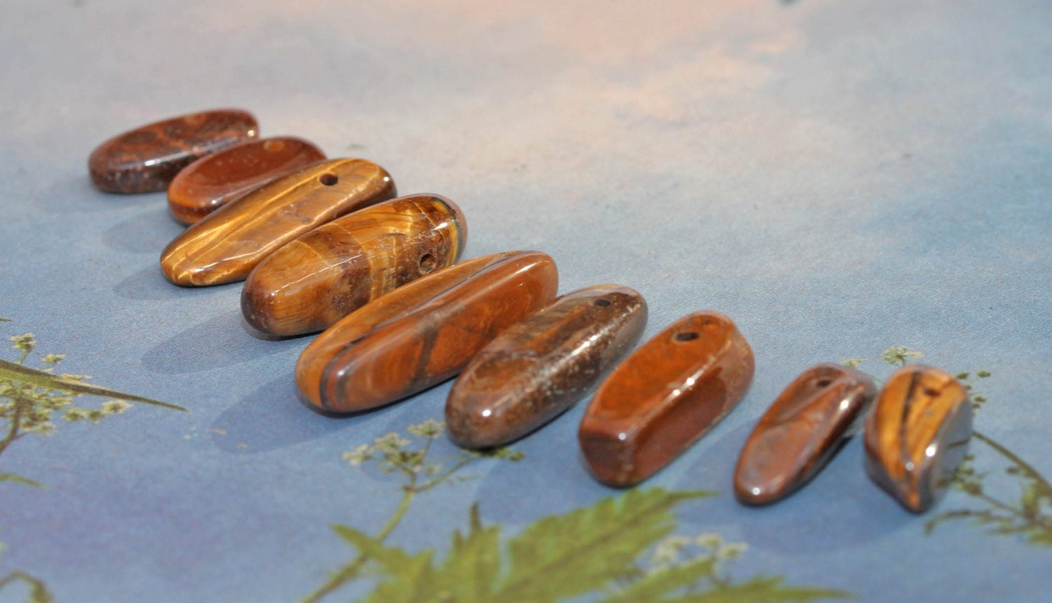 Tigers Eye Soft Nuggets and Points 18-22mm / Top Drilled Teeth SET of 8 Beads Lovely TOP Quality