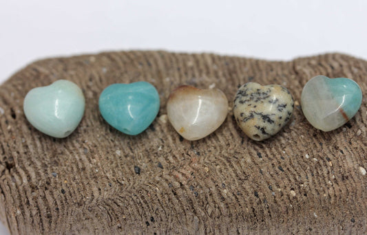 4 x Natural Amazonite Gemstone Beads 12mm / Lovely Tone and Colour Variance / Amazonite Heart Beads