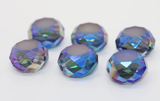 2 X Blue Crystal Matte Coin Beads 14mm / Two Tone Crystal Beads / Magic Crystal Beads / Mystic Crystal Coin Beads / Vitrail beads 2 beads