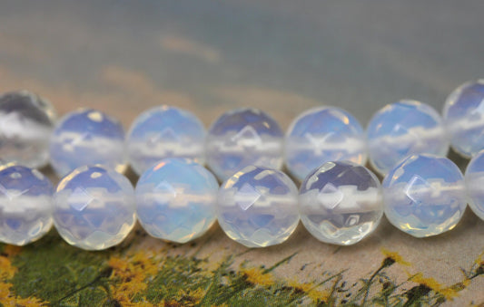 Opalite Faceted Round Beads 4 6 8 mm /Lovely Glowy Moonstone Tones/ Opalite Beads / Sea Opal Beads / Opalite round Beads / Opalite Moonstone