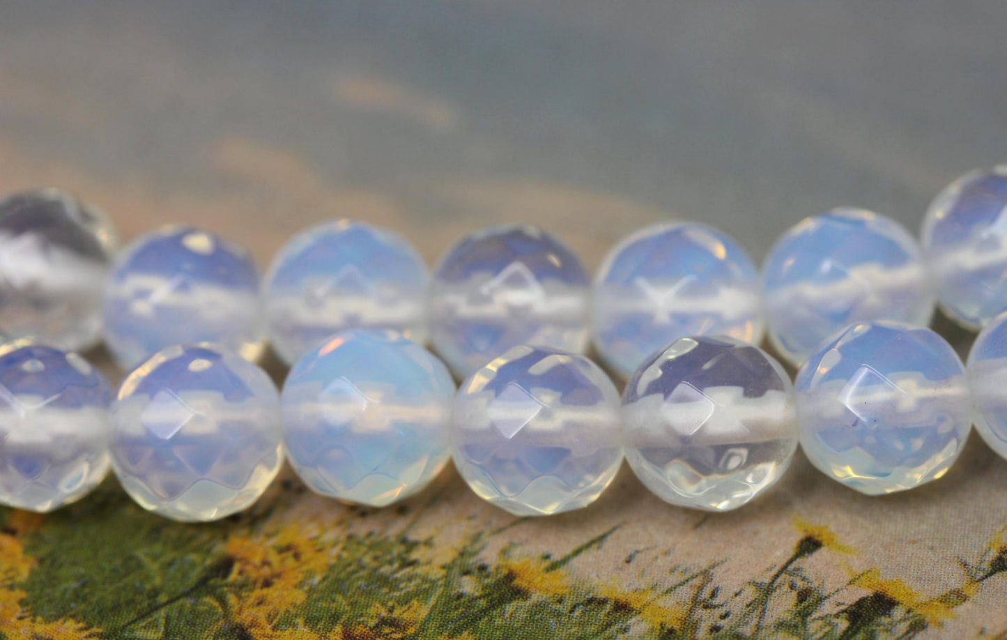 Opalite Faceted Round Beads 4 & 8 mm /Lovely Glowy Moonstone Tones/ Opalite Beads / Sea Opal Beads / Opalite round Beads / 4 beads