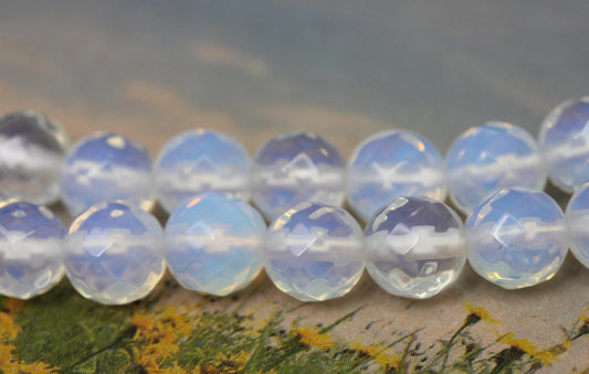 Opalite Faceted Round Beads 4 & 8 mm /Lovely Glowy Moonstone Tones/ Opalite Beads / Sea Opal Beads / Opalite round Beads / 4 beads