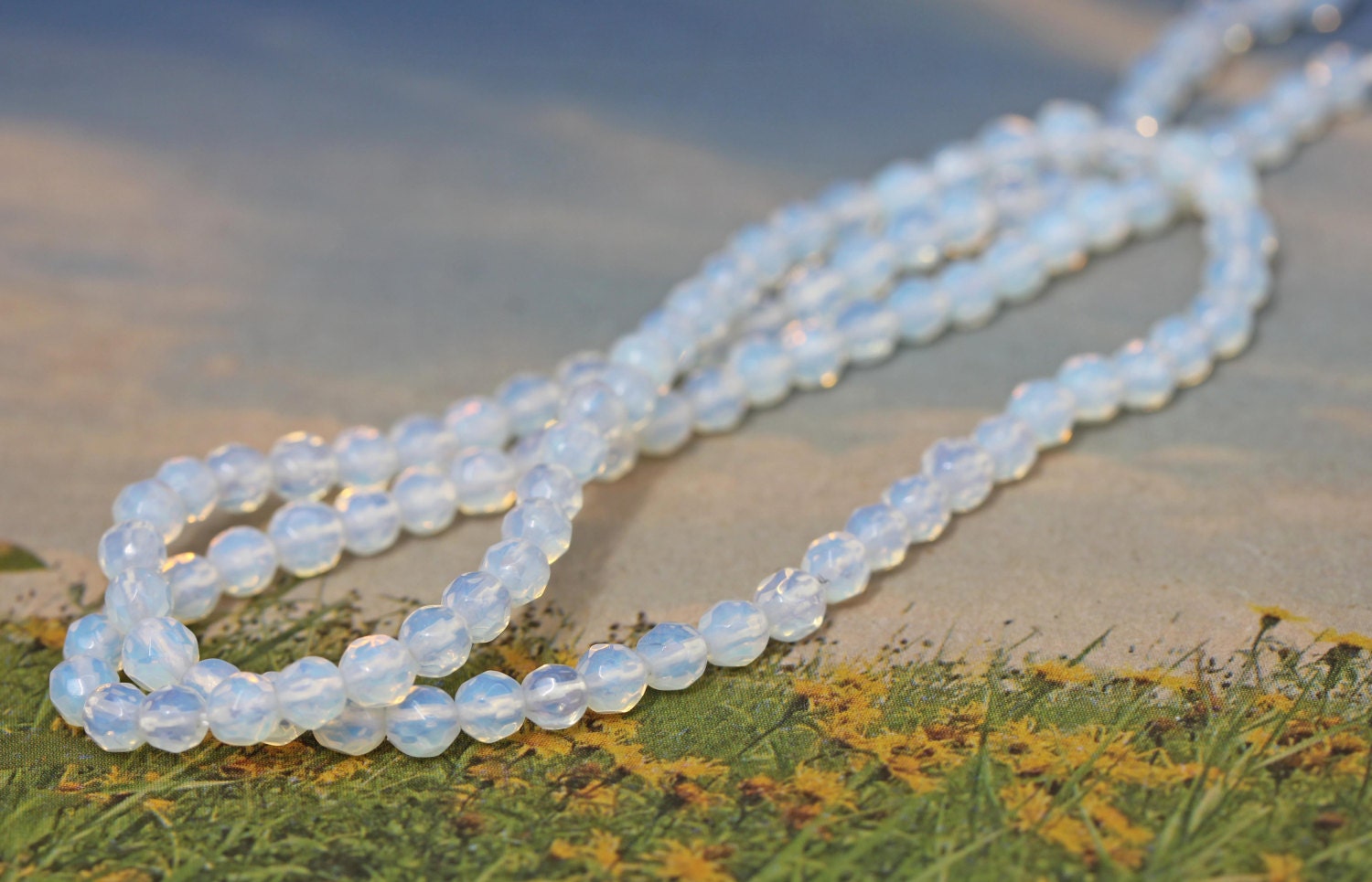 Opalite Faceted Round Beads 4 & 8 mm /Lovely Glowy Moonstone Tones/ Opalite Beads / Sea Opal Beads / Opalite round Beads / 4 beads