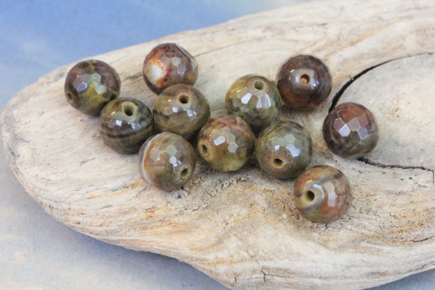 6 BEADS Brown Faceted Fire Agate Gemstone Beads 8mm / Faceted Fire Agate beads / Cracked Agate Beads / Brown Faceted Gemstone Beads 8MM