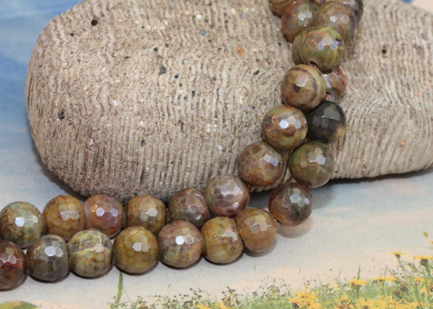 6 BEADS Brown Faceted Fire Agate Gemstone Beads 8mm / Faceted Fire Agate beads / Cracked Agate Beads / Brown Faceted Gemstone Beads 8MM