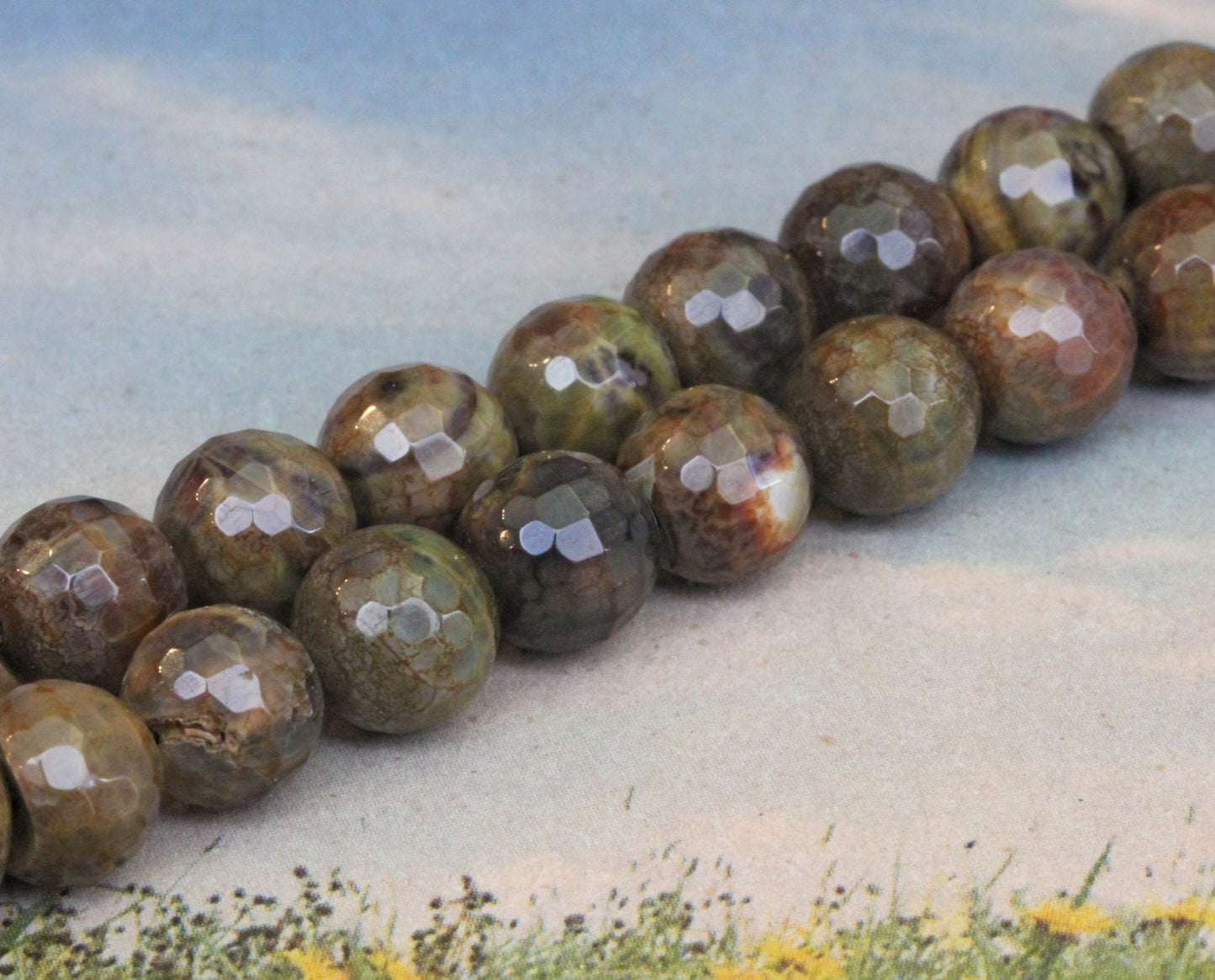 6 BEADS Brown Faceted Fire Agate Gemstone Beads 8mm / Faceted Fire Agate beads / Cracked Agate Beads / Brown Faceted Gemstone Beads 8MM