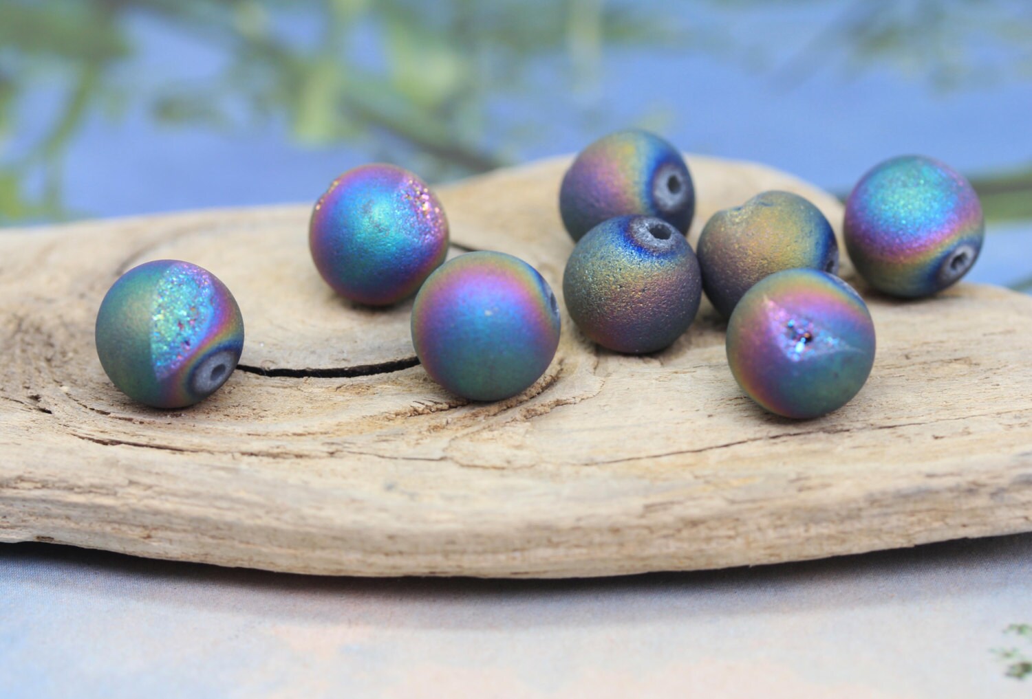 Titanium Rainbow Druzy Matte Agate Beads 8 & 10mm Drusy Agate Beads Rainbow Gemstone Beads / Jewellery Beads/ Multi Coloured Beads 2 BEADS