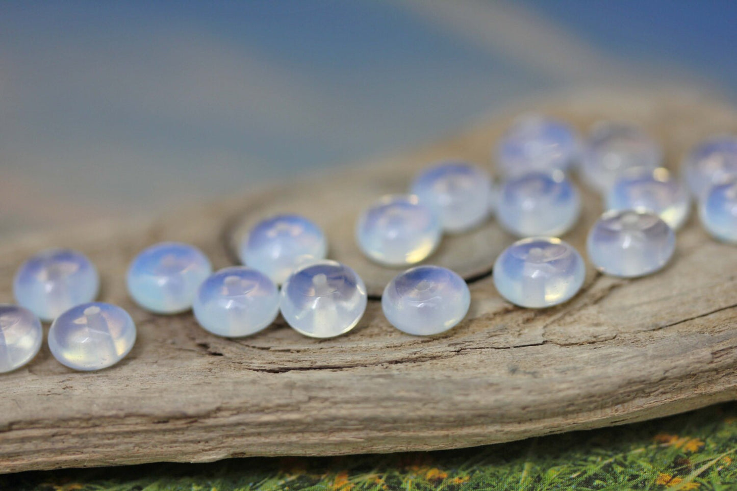 Opalite Rondelle Beads 8 x 5 mm / Sea Opal Beads / Glowing Moonstone Gemstone Beads / Opalite round beads 6 beads