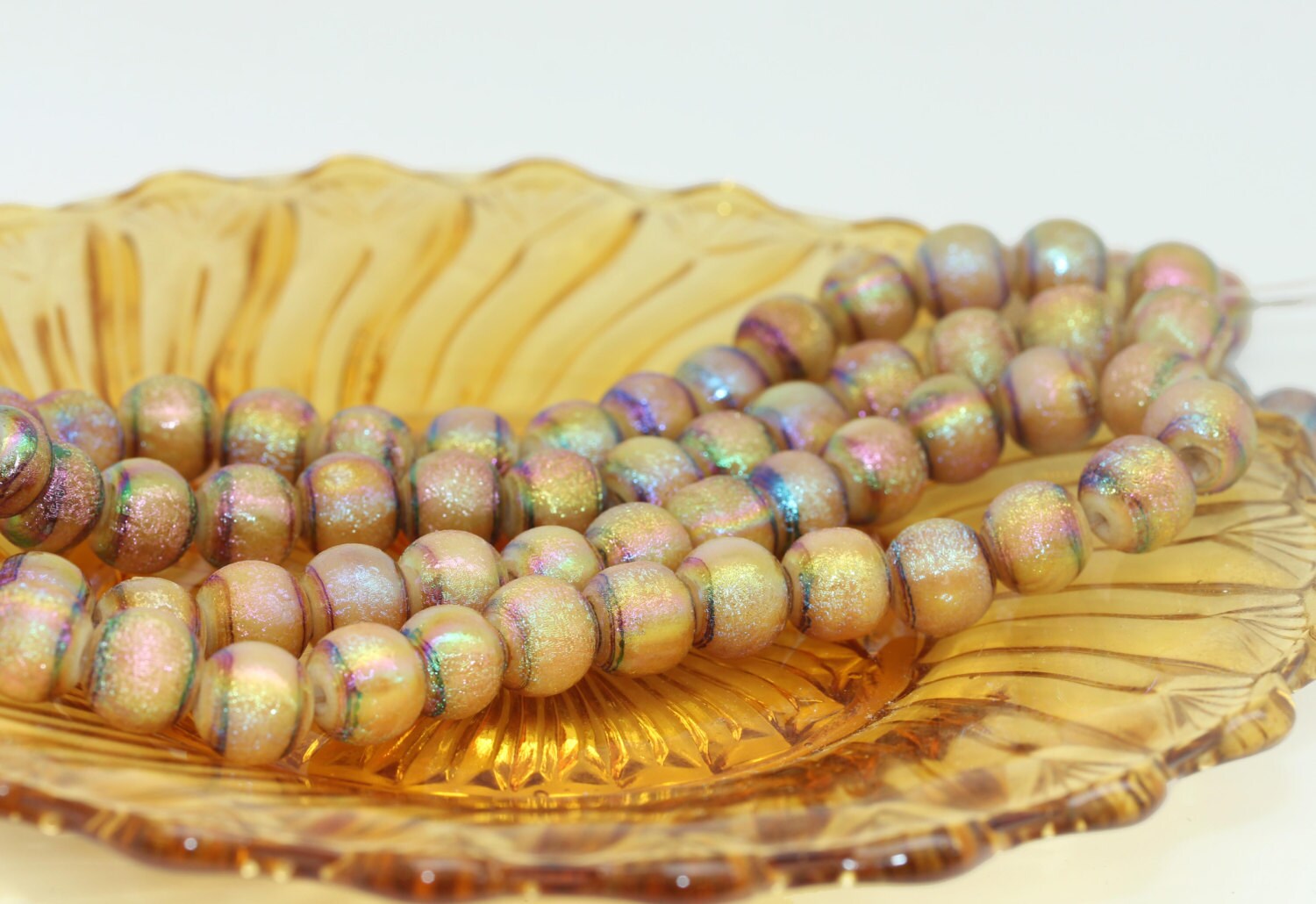 RUSTIC uneven Golden Rainbow Glass Magic Shine Beads 5 or 10 mm / Two Tone beads / Iridescent glass beads Drawbench beads 4 beads
