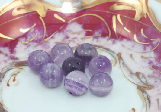 Natural Chevron Amethyst Round Beads 10 mm / Amethyst Gemstone Beads / Purple Amethyst Beads / Natural Purple Gemstone Beads / 3 AAA beads