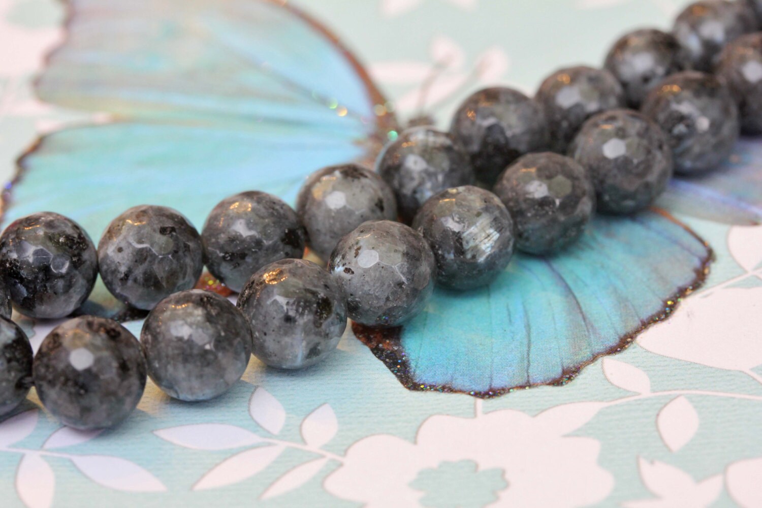 3 x Larvikite Gemstone Round Beads 8/10mm / Natural Grey Larvikite Beads / Faceted Larvikite Labradorite 8/10mm Beads Larvikite Shillah