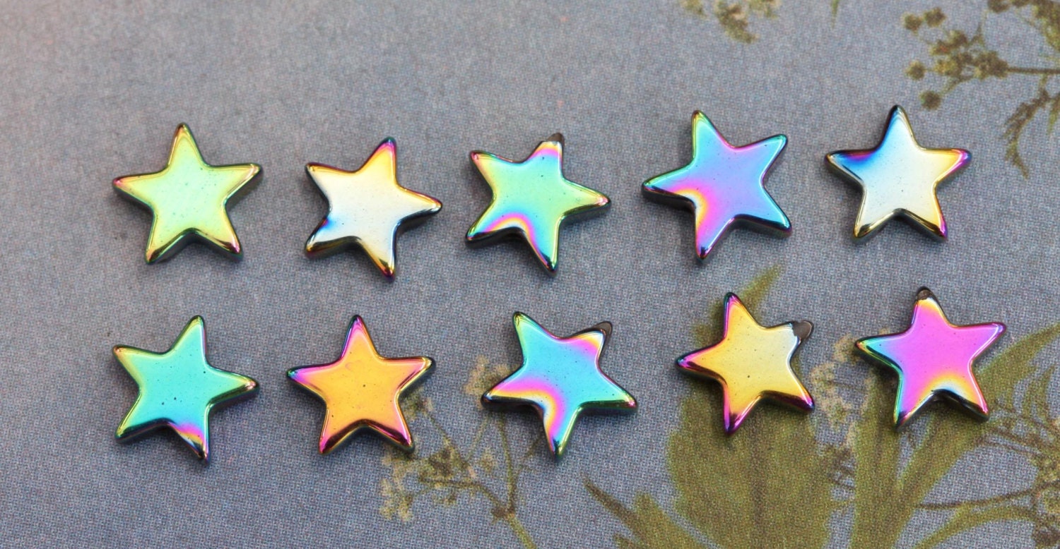 Rainbow Titanium Haematite Gemstone Star Beads 8mm & 10mm / Two Tone Haematite Beads / Mystic Hematite star 10mm 8mm / 4 bead set