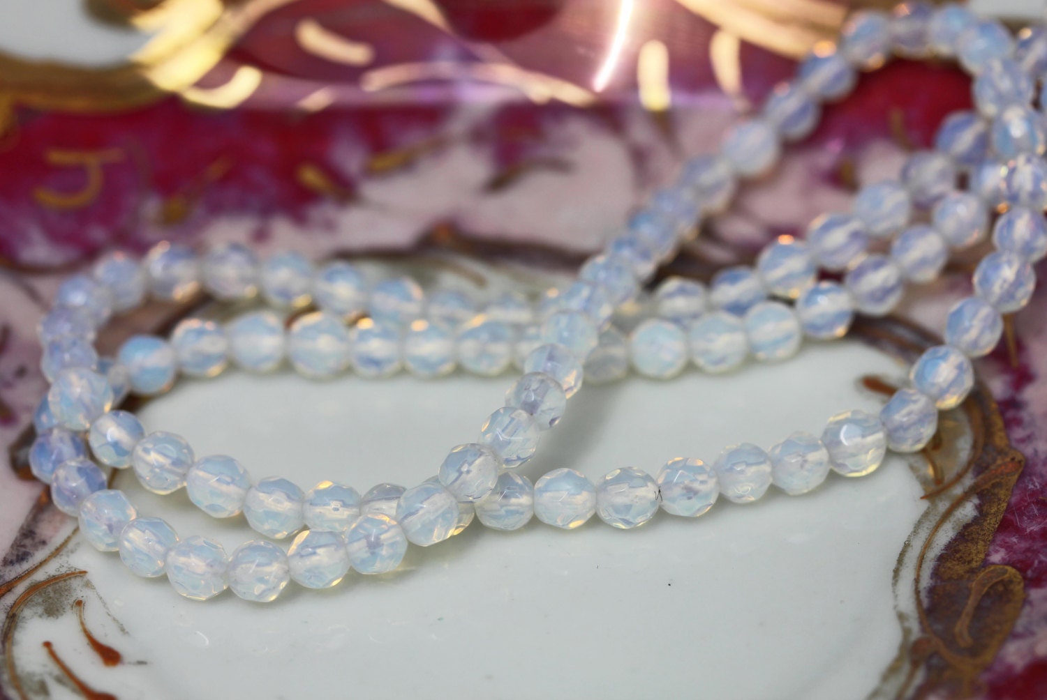 Opalite Faceted Round Beads 4 & 8 mm /Lovely Glowy Moonstone Tones/ Opalite Beads / Sea Opal Beads / Opalite round Beads / 4 beads