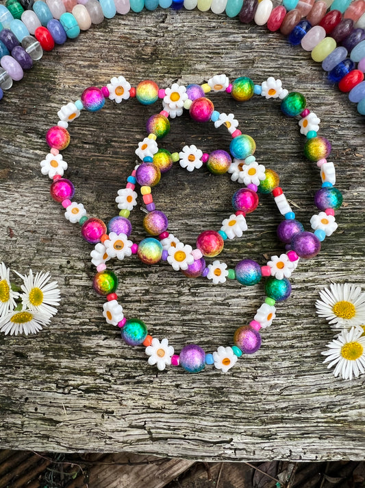 Custom Daisy Glow - Bracelet - glass Daisy beads and 3d Glow Rainbow beads