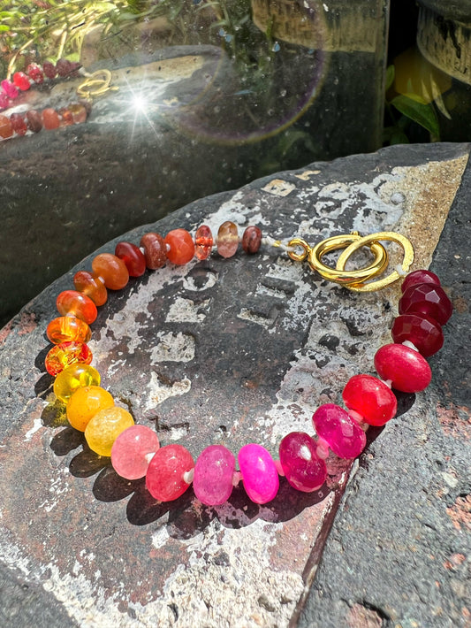 Custom Candy Sunrise Brights Rainbow Multi Gemstone Beaded Knotted Bracelet - made to order 8mm beads